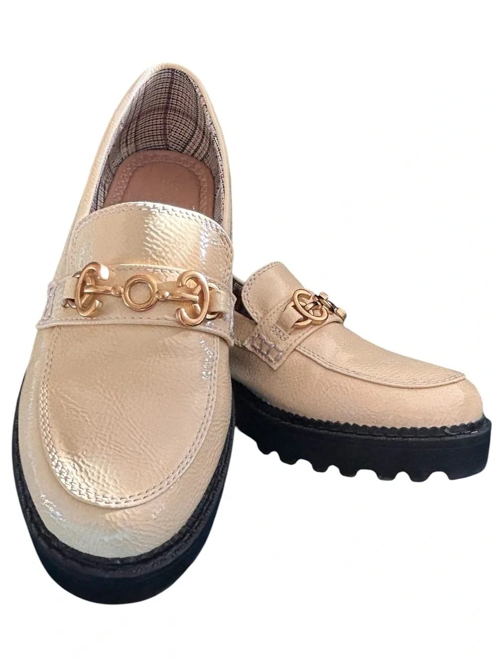 Sam Edelman Circus NY Classic Cream Lug Loafers with Gold Horse Bit Accent 8 1/2
